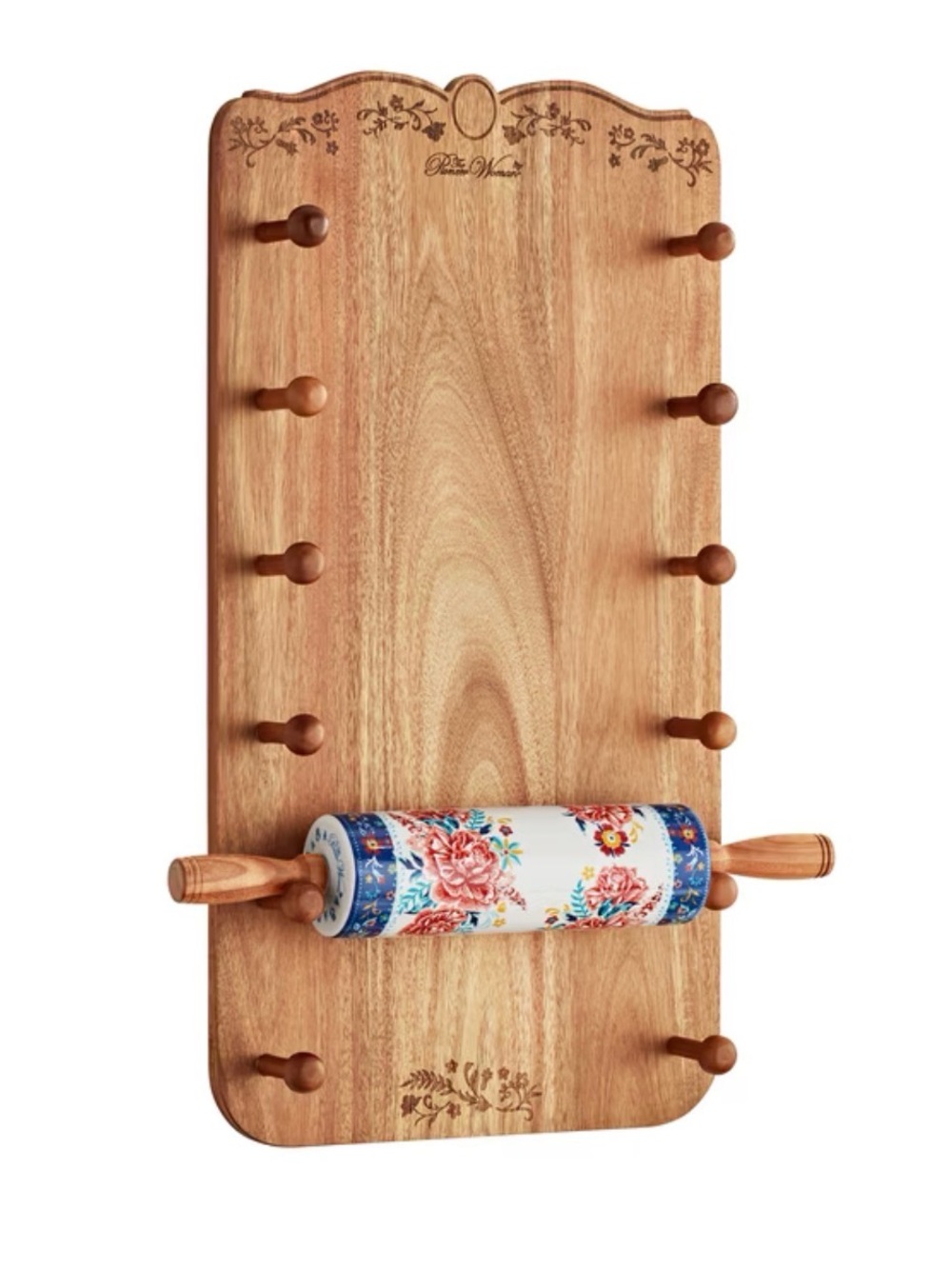 Pioneer woman Wood Peg Wall Rolling Pin Rack -